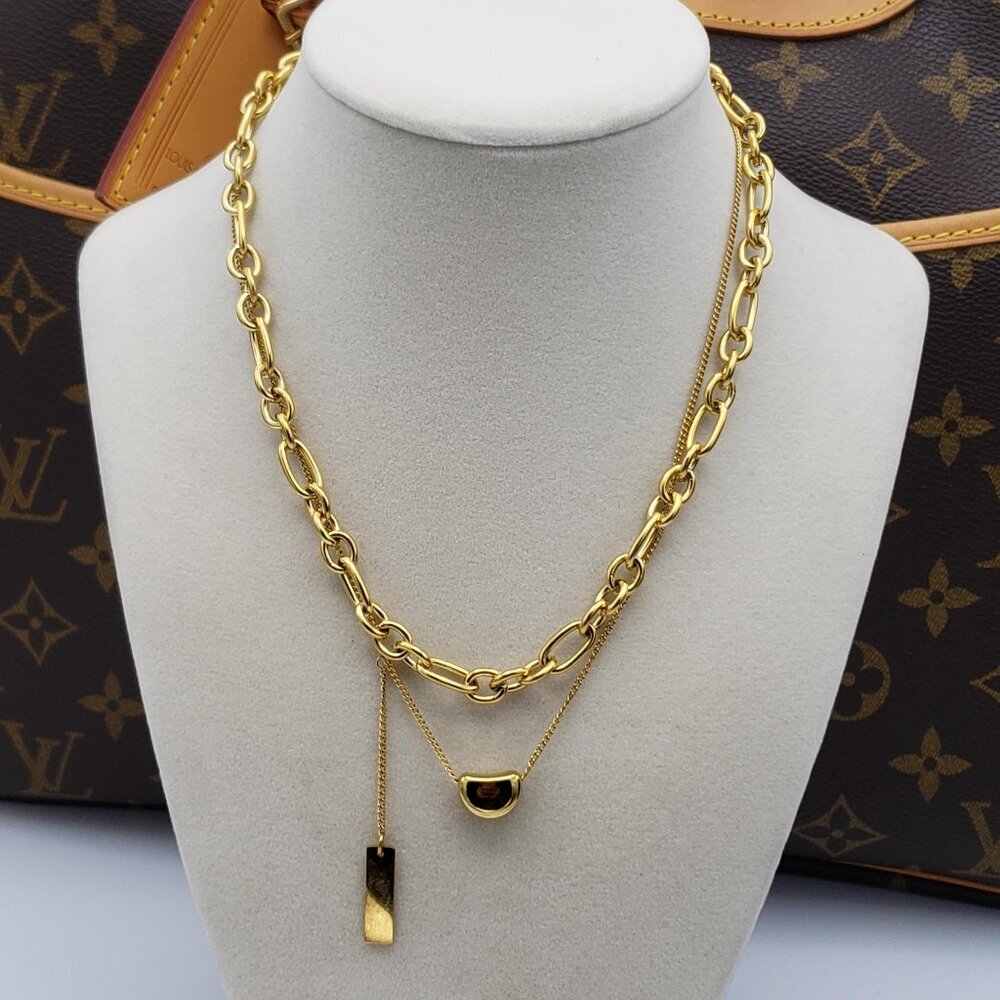 Stainless Steel Double Chain Gold Plated Luxury Chain Non-Tarnish Necklace - Picture 6 of 6